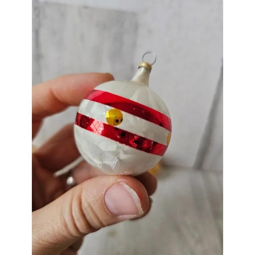 Vintage ball stripe gold white bread mini ornament Xmas‎ tree set